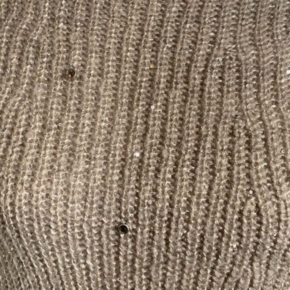 Chico’s Size 1 (M) Brown Chunky Knit Mock Neck Sequin Sweater ✨ Cozy Fall - Picture 7 of 9